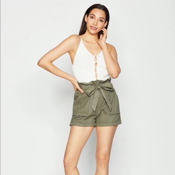 BCBGeneration Rhoda Paperbag Shorts in Olive Green - Picture 8 of 11